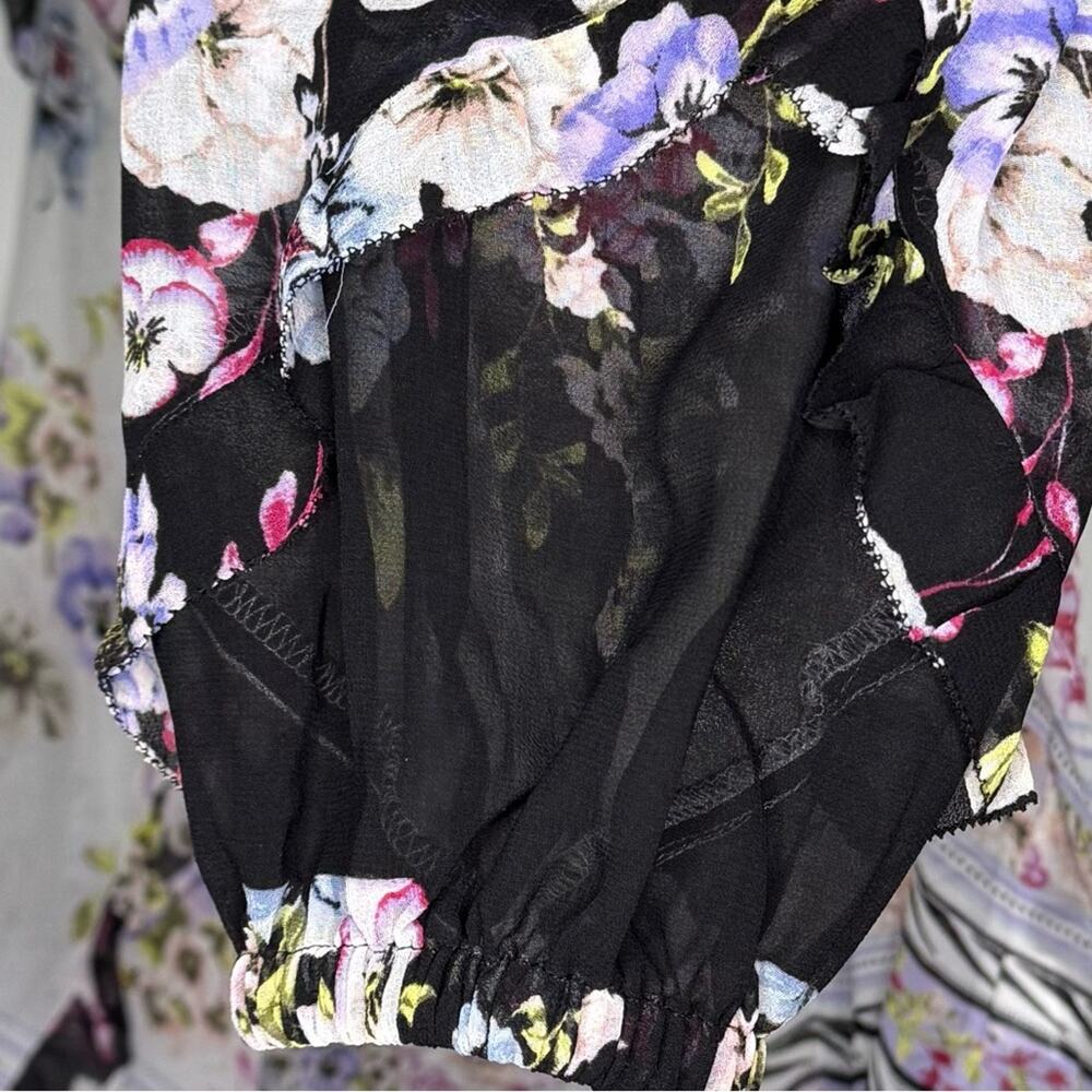White House Black Market Women L Top Floral Cottagecore Ruffle Garden Fairy Work - Picture 7 of 10